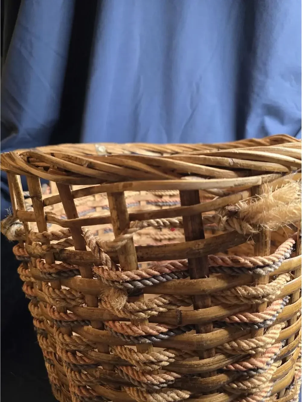 Vintage Rattan Mid-20th Century Planter Basket